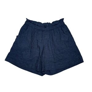Aquarius Cocktail Paperbag Shorts Womens Navy Blue Excellent Cotton Slub Casual